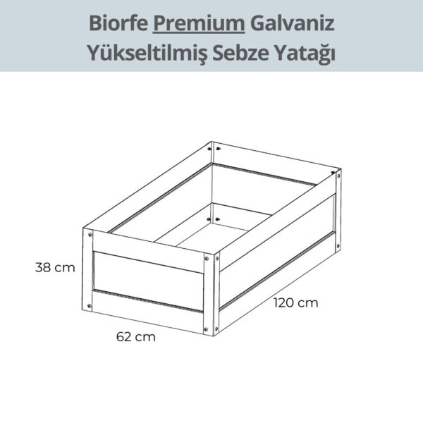 Biorfe Premium Galvanizli Yükseltilmiş Sebze Yatağı, Elektrostatik Fırın Boyalı, Antrasit 120x62x38 cm - Görsel 5