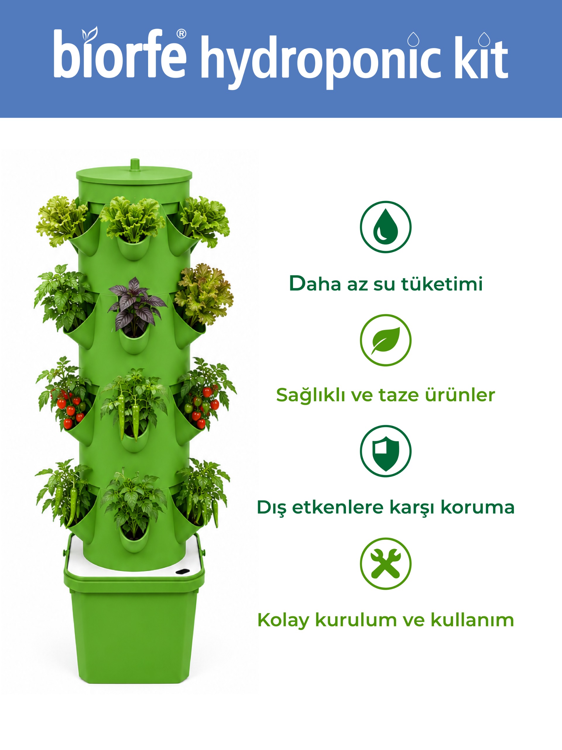 Biorfe Hydroponic Kit — Topraksız Dikey Tarım Kulesi - Görsel 2