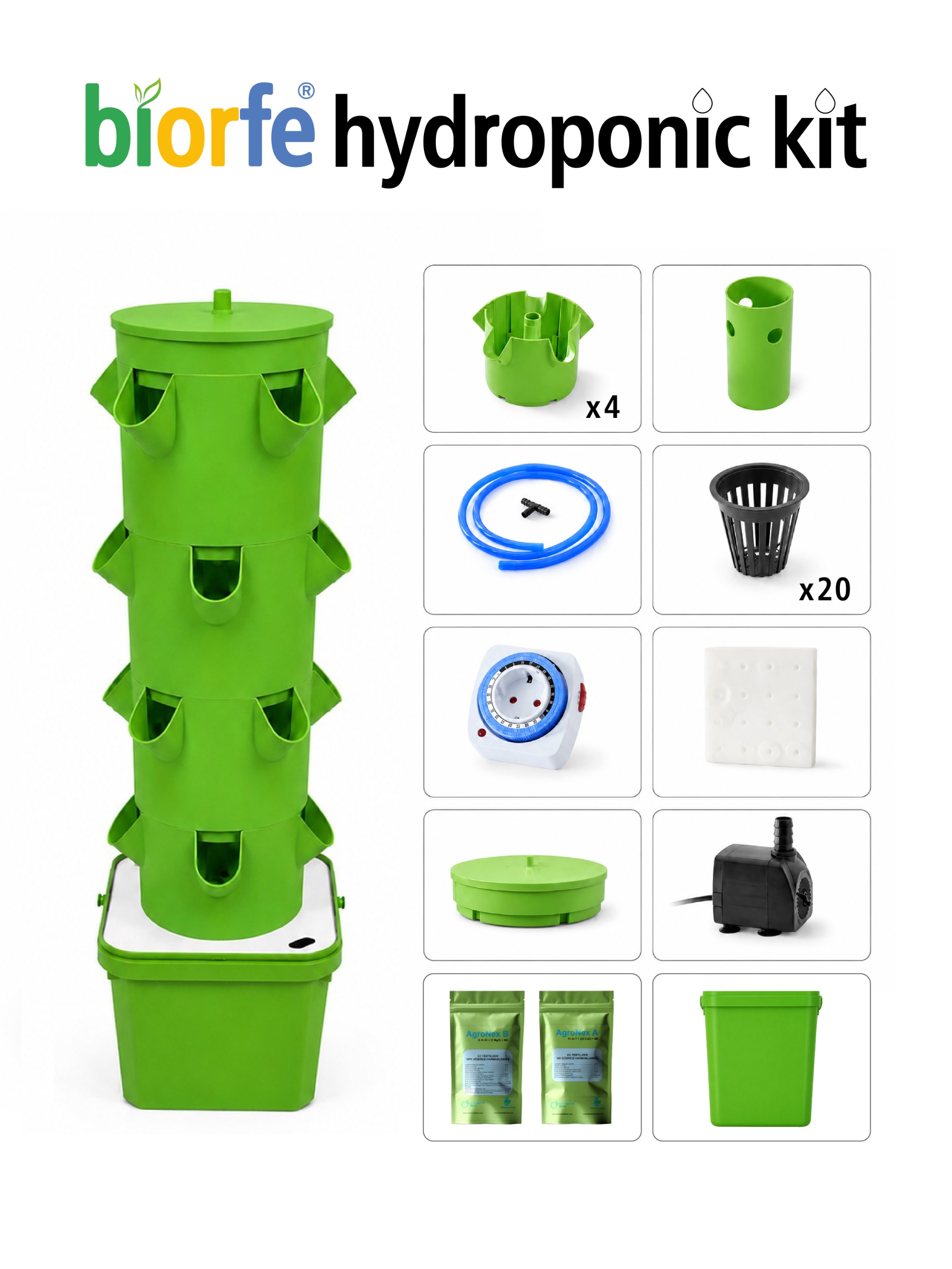 Biorfe Hydroponic Kit — Topraksız Dikey Tarım Kulesi - Görsel 3